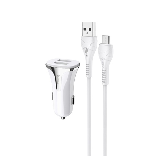 Auto punjac HOCO Z31 QC3.0 2xUSB sa micro USB kablom beli