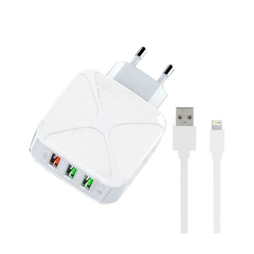 Kucni punjac LDNIO A3310Q 3xUSB, QC3.0 18W, 30W (total) sa iPhone lightning kablom