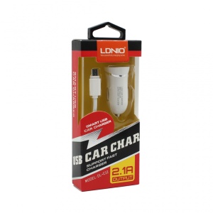 Автомобильное зарядное устройство LDNIO DL-C12 2.1A с кабелем micro USB, белое