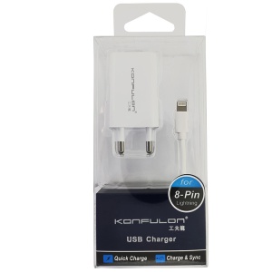 Домашнее зарядное устройство KONFULON C13+S05 5V 1A с кабелем Lightning для iPhone, белое