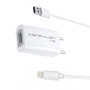 Домашнее зарядное устройство KONFULON C13+S05 5V 1A с кабелем Lightning для iPhone, белое - Img 3