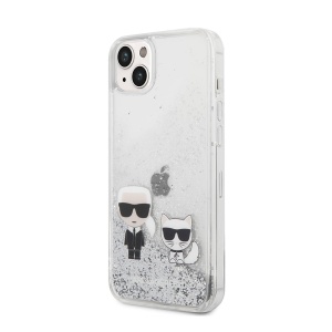 Чехол Karl Lagerfeld HC Liquid Glitter Karl&Choupette для iPhone 14 Plus 6.7, серебристый (KLHCP14MGKCS)