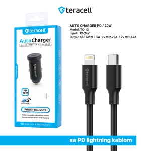 Auto punjac Teracell Evolution TC-12 PD 20W crni sa PD Lightning kablom crni - Img 3