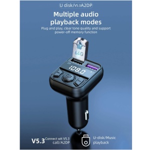 FM-передатчик C44 USB, QC 3.0 Bluetooth 5.0, громкая связь, черный - Img 2