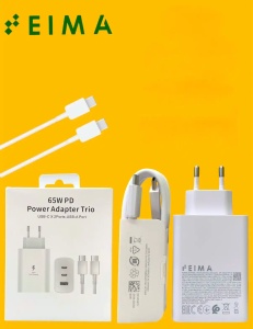 Kućni punjač Eima EM01 65W 2xPD 25W/65W 1xUSB+Type C na Type C beli