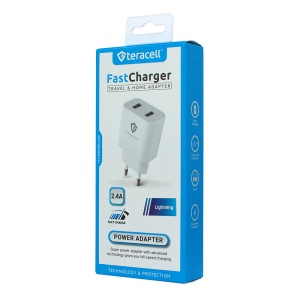 Kucni punjac Teracell Evolution TC-08 5V 2.4A 12W sa lightning kablom beli CE - Img 1