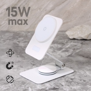 Kucni punjac Wireless 15W rotirajuci beli - Img 1