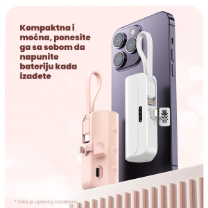 Power bank prenosiva baterija privezak 5000mAh Type C bela - Img 2