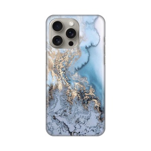 Силиконовый чехол с принтом для iPhone 15 Pro Max 6.7, сине-золотой, мраморный
