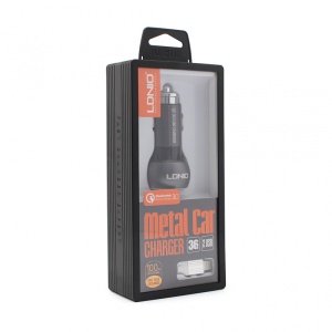Auto punjac LDNIO C503Q Quick Charge 3.0 2xUSB 3.6V 3.0A sa iPhone kablom crni - Img 1