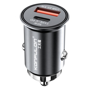 Автомобильное зарядное устройство KONFULON C80Q, 3.6A, QC3.0 22.5W, PD 30W черное
