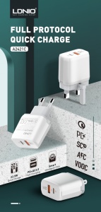 Зарядное устройство LDNIO A2421C 22,5 Вт PD + Fast Charger с кабелем Type C для iPhone Lightning, белое - Img 3