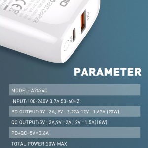 Зарядное устройство LDNIO A2424C, PD 20W QC3.0 18W, с кабелем Lightning для iPhone, белое - Img 4