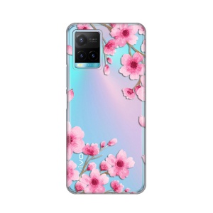 Силиконовый чехол с принтом для Vivo Y21/Y21s/Y33s с розовыми цветами