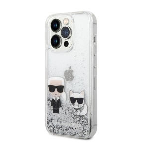 Чехол Karl Lagerfeld HC Liquid Glitter Karl&Choupette для iPhone 14 Pro 6.1, серебристый (KLHCP14LGKCS) - Img 2