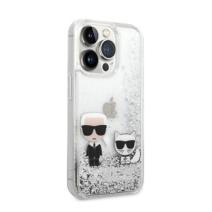 Чехол Karl Lagerfeld HC Liquid Glitter Karl&Choupette для iPhone 14 Pro 6.1, серебристый (KLHCP14LGKCS) - Img 4