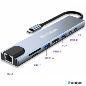 Adapter Terabyte Type C na RJ45 2xUSB 3.0 HDMI 2xPD SD TF 8 u 1 sivi - Img 2