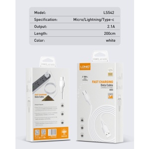 Data kabl LDNIO LS542 2.1A USB na micro USB beli 2m - Img 4