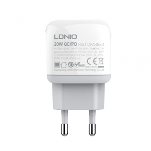 Зарядное устройство LDNIO A2316C, PD 20 Вт, QC3.0 18 Вт, с кабелем Lightning для iPhone, белое - Img 3