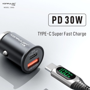 Auto punjac KONFULON C80Q, 3.6A, QC3.0 22.5W, PD 30W sivi - Img 4