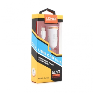 Auto punjac LDNIO DL-C22 dual USB 2.1A sa type C kablom beli - Img 1