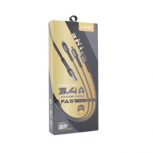 Data kabl LDNIO LC93 za iPhone lightning/Micro USB/Type C sivi 1.2m - Img 1