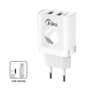 Kucni punjac KONFULON JK72, 2xUSB, 2.4A,12W, sa micro USB kablom beli - Img 1