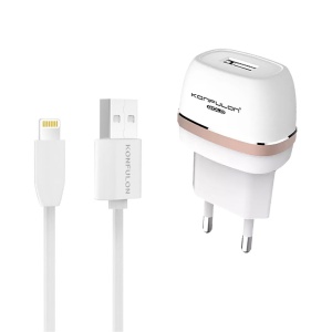 Зарядное устройство для дома KONFULON C25+S05 USB 5V 1A с кабелем Lightning для iPhone, белое