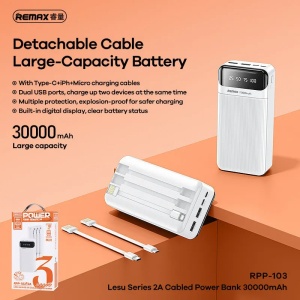 Резервный аккумулятор REMAX Lesu Series RPP-103 2A Cabled 30000mAh белый - Img 2
