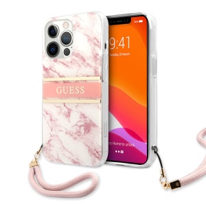 Чехол Guess Marble Strap для iPhone 13 Pro Max 6.7, розовый (GUHCP13XKMABPI)