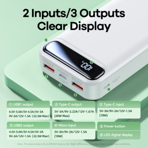 Back up baterija REMAX Bole Series RPP-522 PD QC 20W 22.5W 30000mAh bela - Img 3