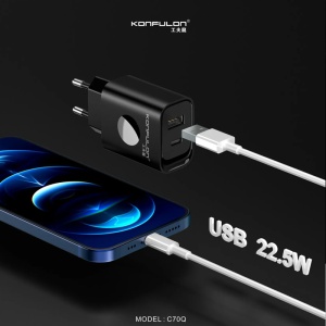 Kucni punjac KONFULON C70Q, Fast Charge, QC3.0 22.5W, PD 20W beli - Img 4