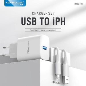 Kucni punjac KONFULON C87, 3A, 15W, sa iPhone lightning kablom white - Img 1