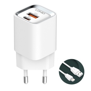 Kucni punjac LDNIO A2317C, 3.6A, QC3.0 18W, PD 30W sa Iphone lightning kablom beli - Img 1