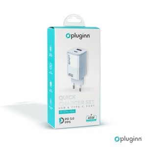 Kucni punjac Pluginn PI-D74-45w, GaN, QC3.0, PD3.0, PPS, USB 19W, PD 45W beli CE - Img 3
