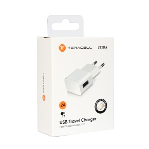 Домашнее зарядное устройство Teracell Ultra LP03 2A с кабелем Lightning для iPhone, белое