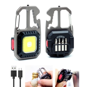 LED lampa privezak, otvarac za flase, univerzalni kljuc sa razbijacem stakla i srafcigerima, crna - Img 1