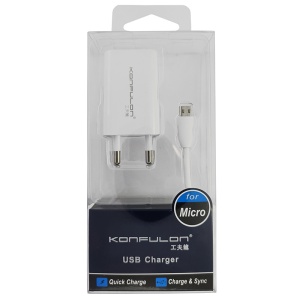 Зарядное устройство для дома KONFULON C13+S02 5V 1A с кабелем micro USB, белое