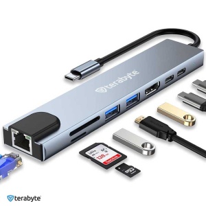 Adapter Terabyte Type C na RJ45 2xUSB 3.0 HDMI 2xPD SD TF 8 u 1 sivi - Img 1