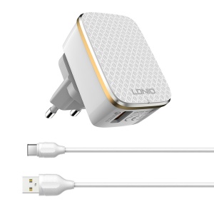 Kucni punjac LDNIO A1204Q Quick Charge 3.0 USB 5V 2.4A sa type C kablom beli - Img 1