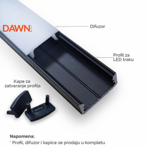 LED PROFIL LL-ALP002-R KOMPLET CRNI - Img 1