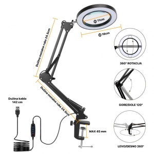 Stona LED lampa sa lupom HQ crna - Img 3