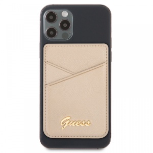 Torbica za kartice Guess Wallet Cardslot Sticker 3M Saffiano Script zlatna (GUCHSSAGO) - Img 2