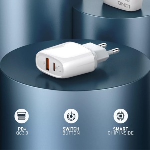 Бытовое зарядное устройство LDNIO A2424C, PD 20 Вт, QC3.0 18 Вт, с кабелем Type C, белое - Img 2