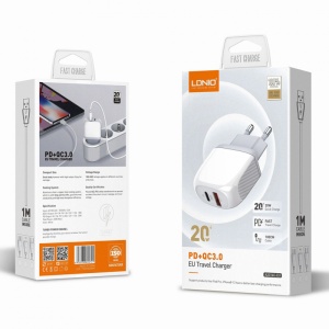Зарядное устройство LDNIO A2316C, PD 20 Вт, QC3.0 18 Вт, с кабелем Lightning для iPhone, белое - Img 4