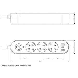 ПОРТАТИВНЫЙ РАЗЪЕМ GS03KU 3/5 метров, 2 USB, ТИП C