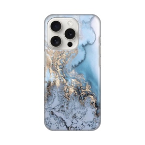Силиконовый чехол с принтом для iPhone 15 Pro 6.1, цвет «синий, золотой, мраморный»
