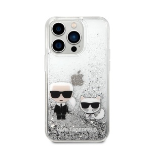 Чехол Karl Lagerfeld HC Liquid Glitter Karl&Choupette для iPhone 14 Pro 6.1, серебристый (KLHCP14LGKCS) - Img 3