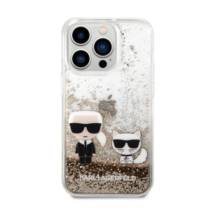 Чехол Karl Lagerfeld HC Liquid Glitter Karl&Choupette для iPhone 14 Pro 6.1 Gold (KLHCP14LGKCD) - Img 2