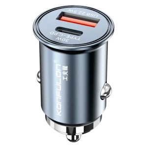 Auto punjac KONFULON C80Q, 3.6A, QC3.0 22.5W, PD 30W sivi - Img 1